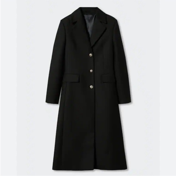 Mango Jackets & Blazers - NWT. Mango Black Cotton Blend Long Coat with Decorative Buttons. Size S.